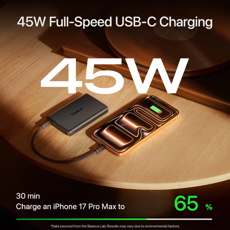 Миниатюра Внешний аккумулятор Baseus 10000 мАч, Qi2 25W, USB-C PD 45W