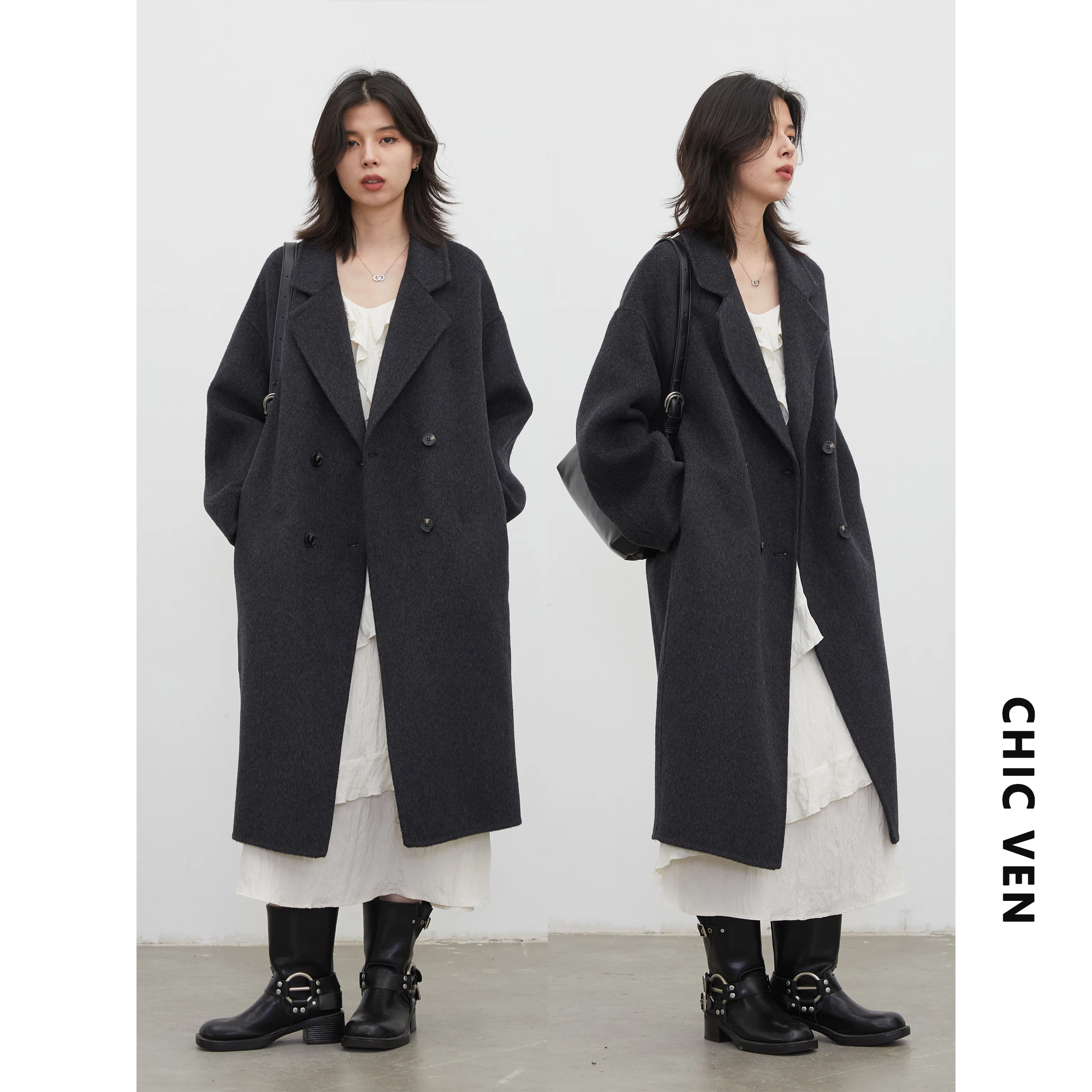 Женское шерстяное пальто CHIC VEN на осень и зиму