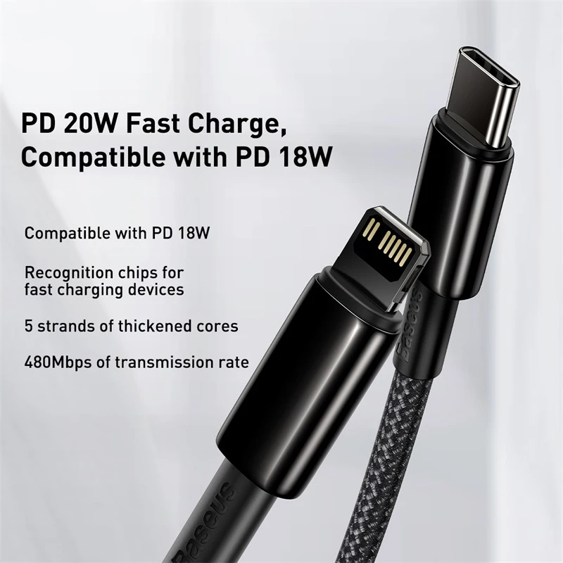 Миниатюра Кабель Baseus 20 Вт USB C для iPhone 14 13 11 8 XR PD Кабель для быстрой зарядки iPhone 12 SE USB типа C Кабель для быстрой зарядки для Macbook