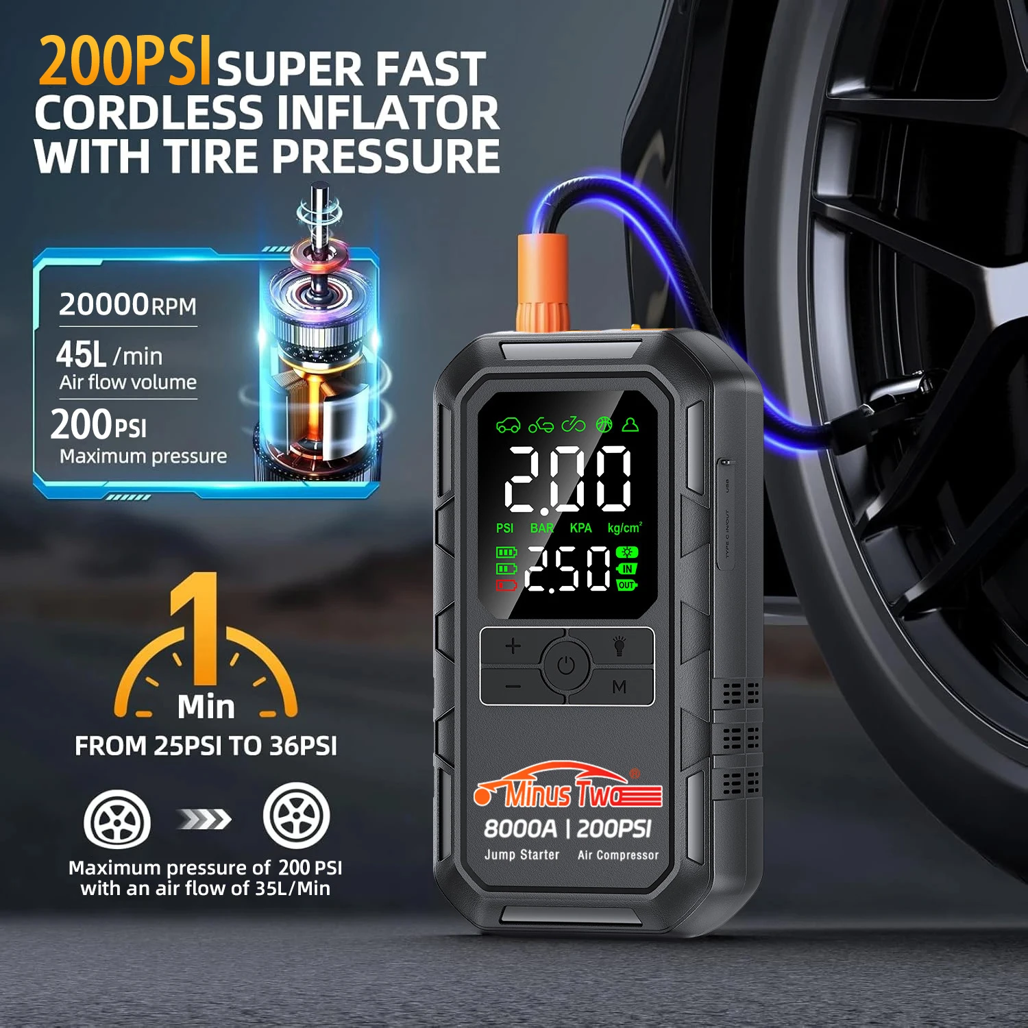 Пусковое устройство для авто 4-в-1, 4000 А, компрессор 200 PSI