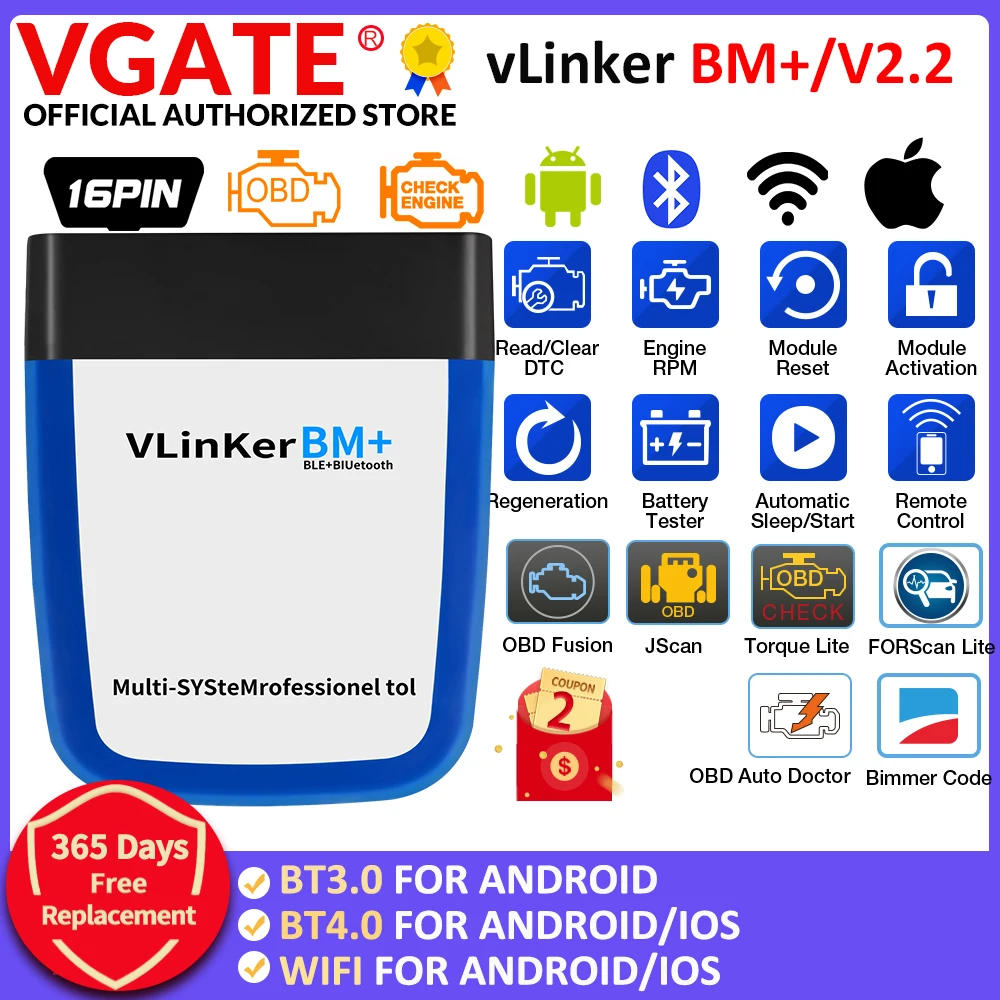 Миниатюра Автосканер Vgate VLinker BM OBD2 Bluetooth для BMW