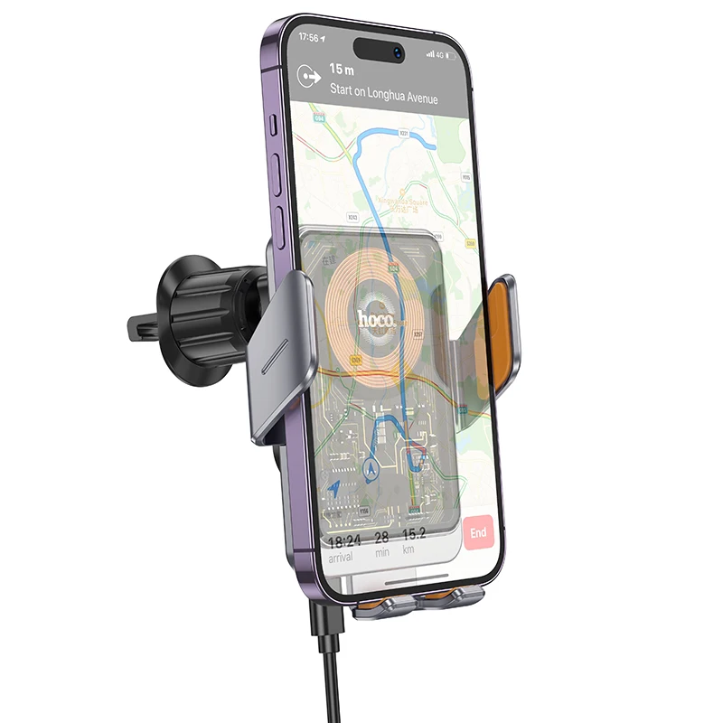 Миниатюра Беспроводное инфракрасное зарядное устройство HOCO 15W для iPhone 17 16 Pro Max с креплением на воздуховод автомобиля, интеллектуальная беспроводная зарядка
