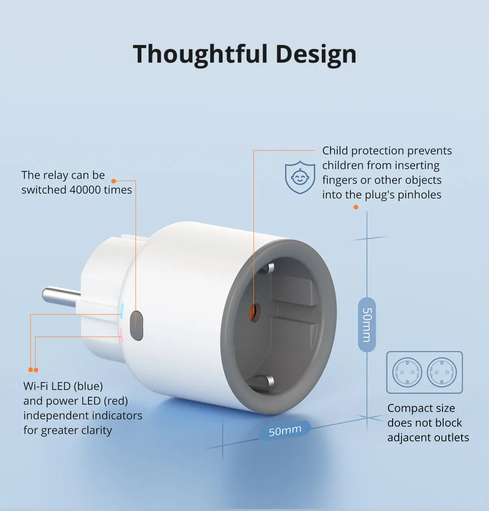 Миниатюра Умная Wi‑Fi-розетка SONOFF S60 с управлением
