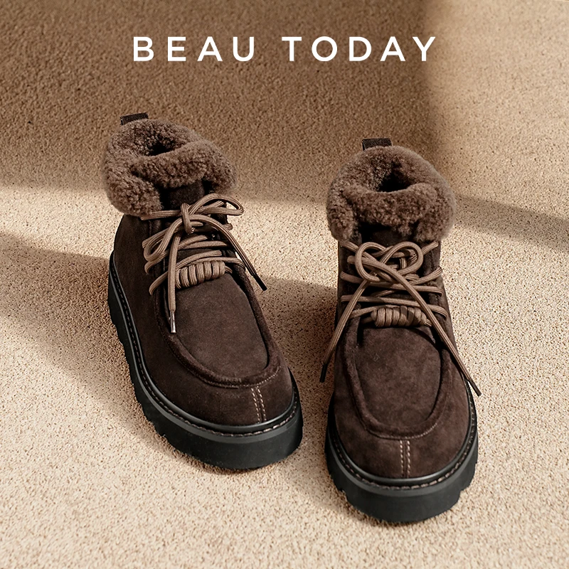 Женские зимние ботинки BEAUTODAY на платформе со шнуровкой
