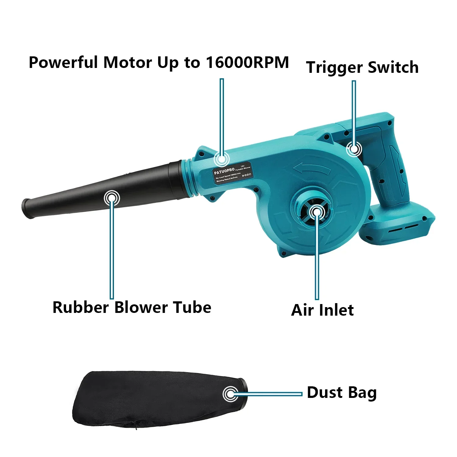 Миниатюра Беспроводная воздуходувка PATUOPRO для Makita 18V