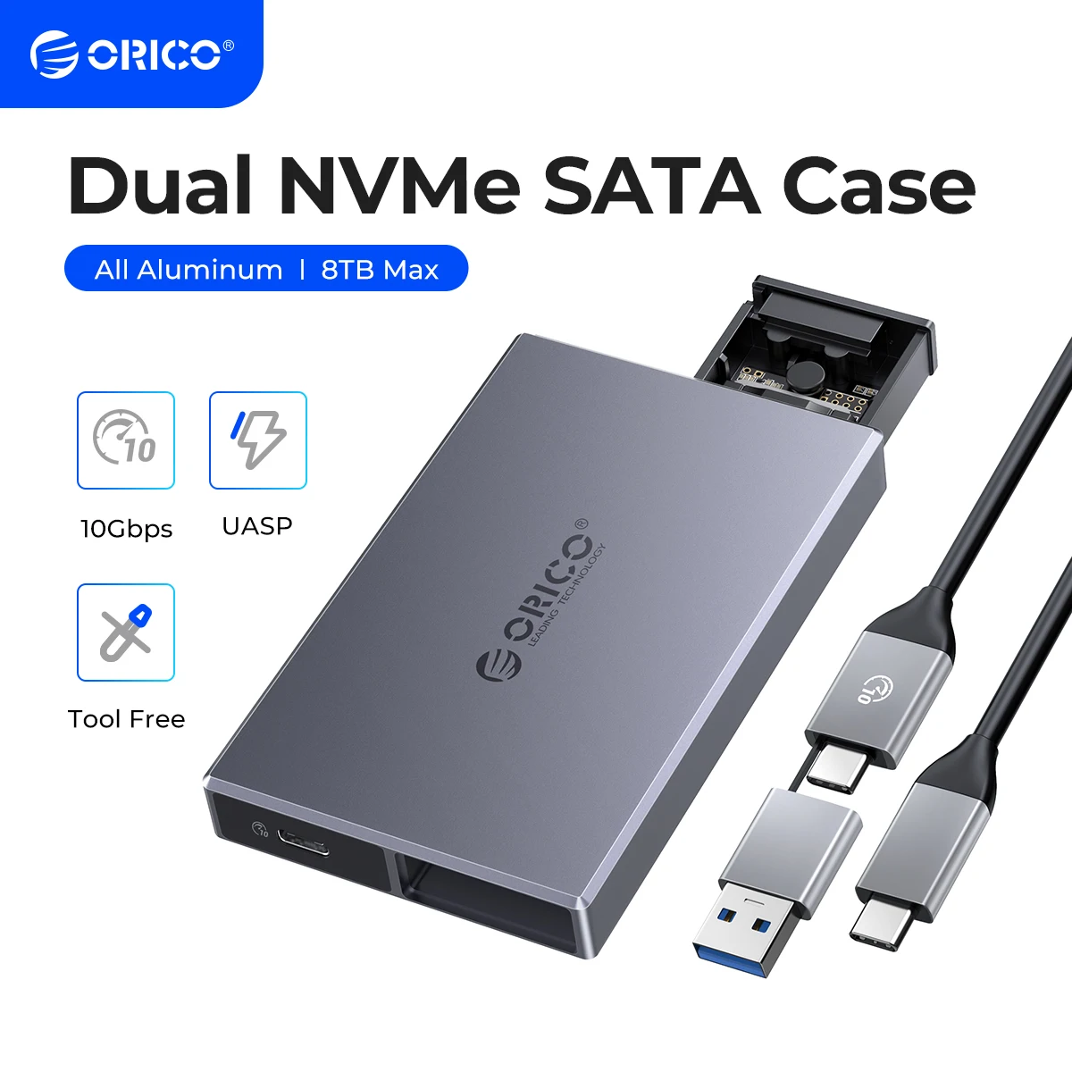 Двухотсечный корпус ORICO для NVMe M.2 SSD, алюминий