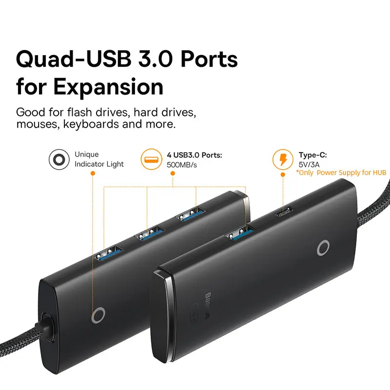 Миниатюра USB-концентратор Baseus на 4 порта