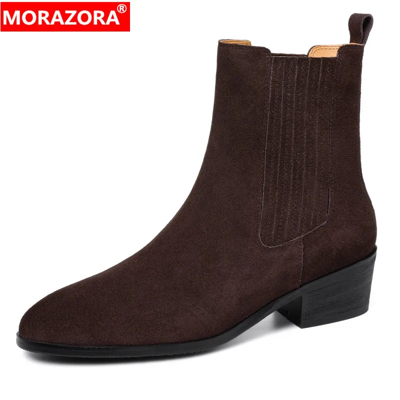 Миниатюра Женские замшевые ботинки MORAZORA на квадратном каблуке, 34-43