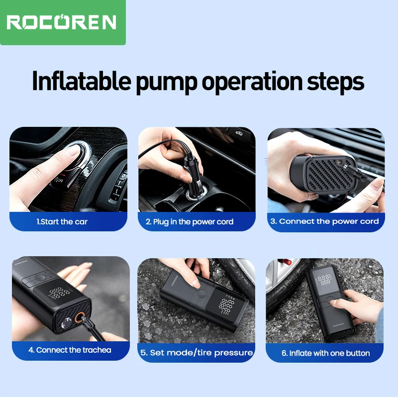 Миниатюра Автомобильный компрессор Rocoren 12 В, цифровой, портативный