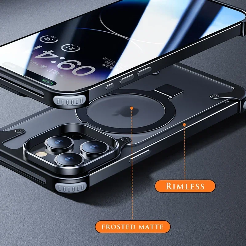 Чехол для iPhone 13-16 Pro Max с магнитной подставкой, алюминий