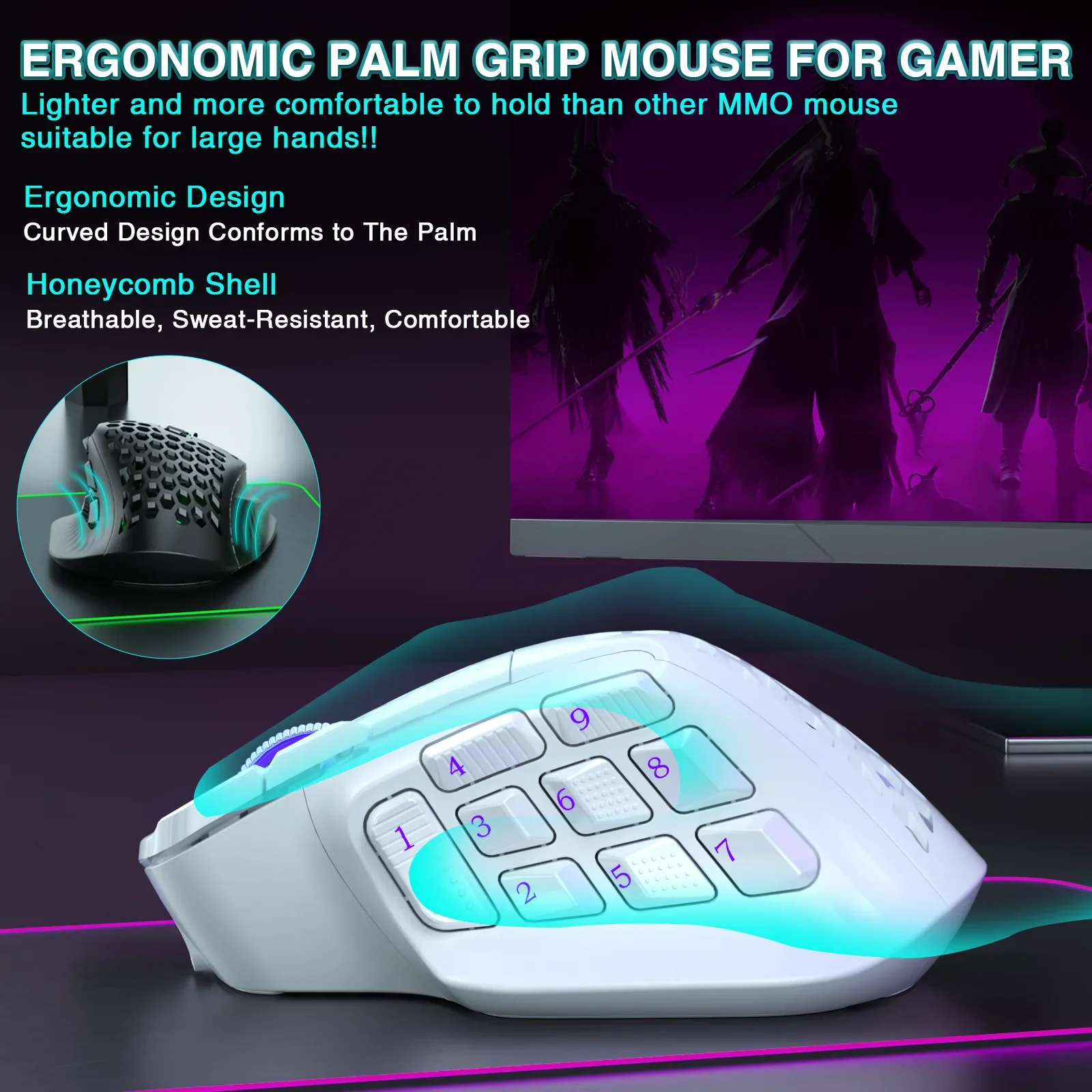 Беспроводная игровая мышь SOLAKA SM809 Pro 24000 DPI, 16 кнопок, RGB