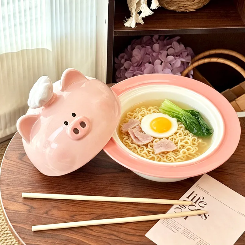 Кавайная миска для лапши с 3D-свинкой