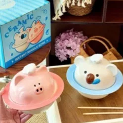 Миниатюра Кавайная миска для лапши с 3D-свинкой