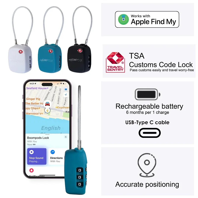Миниатюра TSA-замок BOOMPODS с трекером для багажа