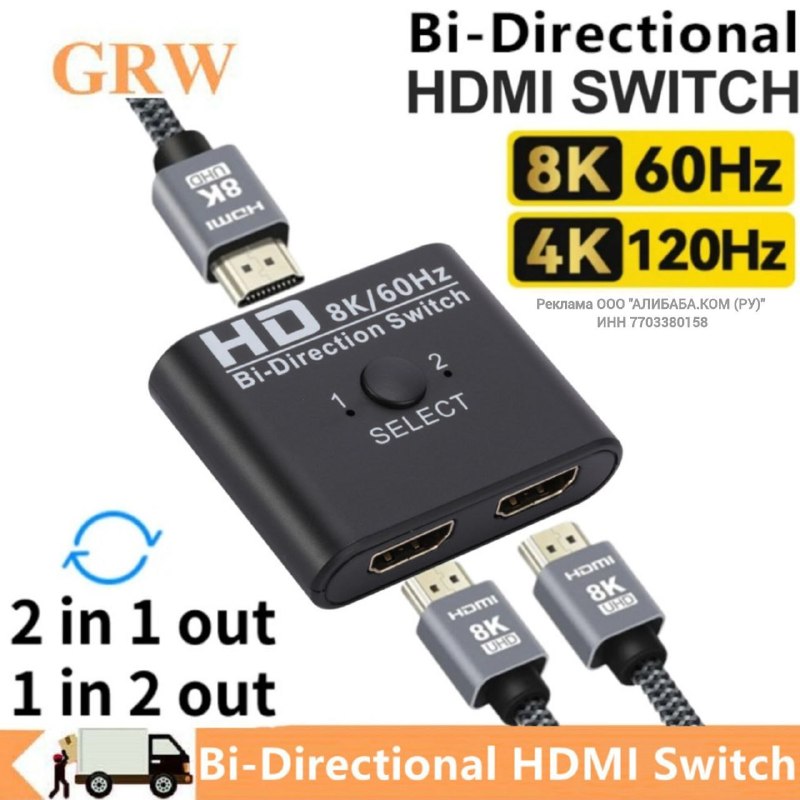 HDMI-переключатель GRWIBEOU двунаправленный, 8K 60 Гц