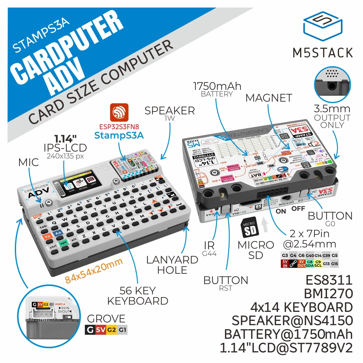 Миниатюра Портативный компьютер M5Stack Cardputer Adv на ESP32-S3
