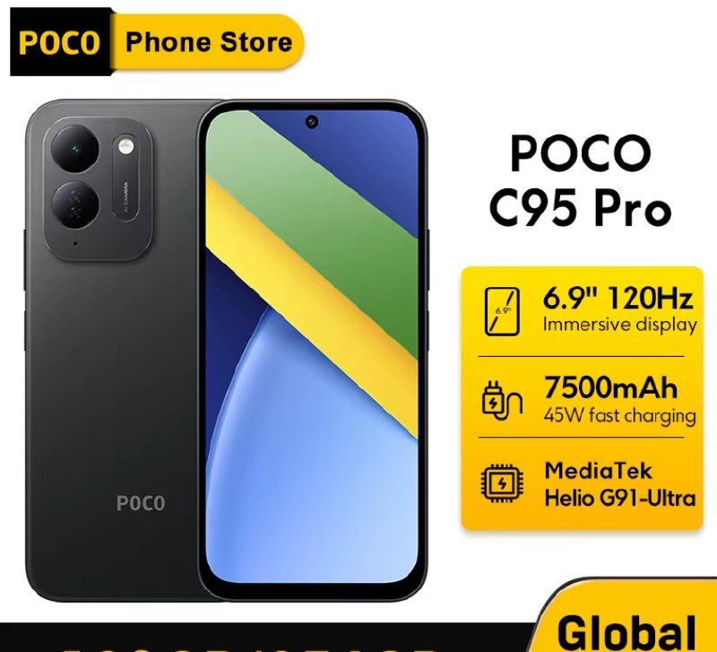 Смартфон POCO C95 Pro, 7500 мАч, дисплей 120 Гц