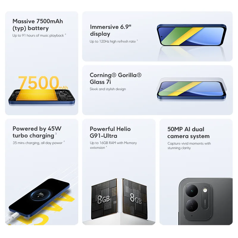 Смартфон POCO C95 Pro, 7500 мАч, дисплей 120 Гц