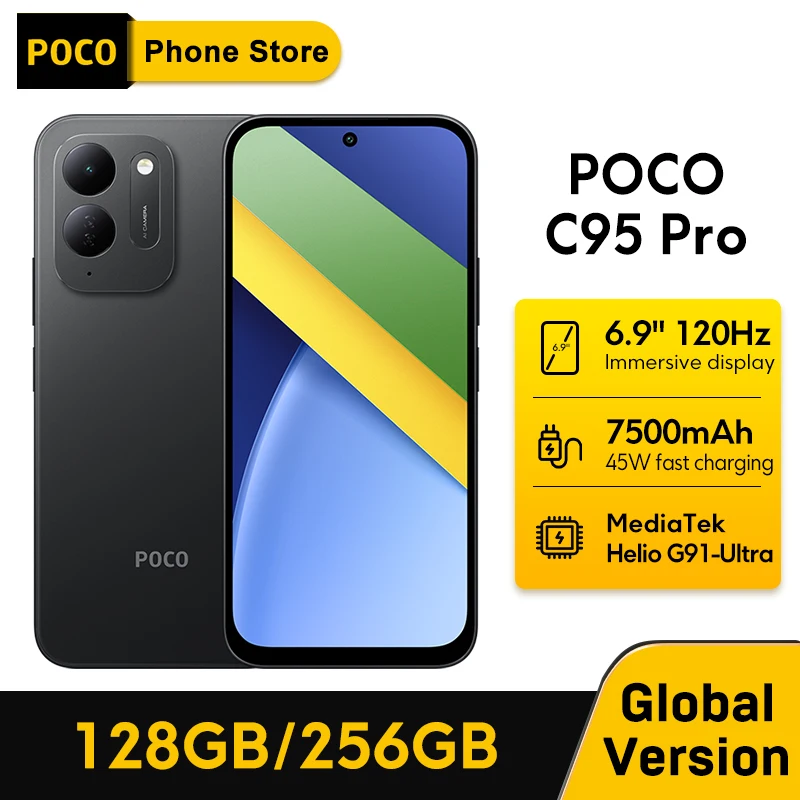 Миниатюра Смартфон POCO C95 Pro, 7500 мАч, дисплей 120 Гц