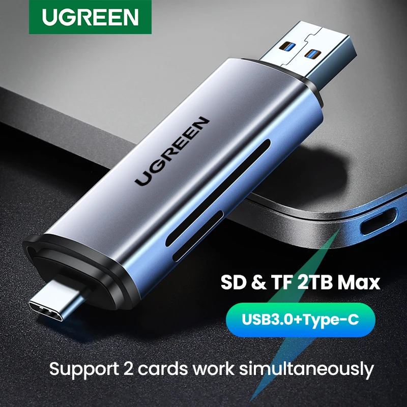 Кардридер UGREEN для SD/microSD, USB 3.0 и USB-C
