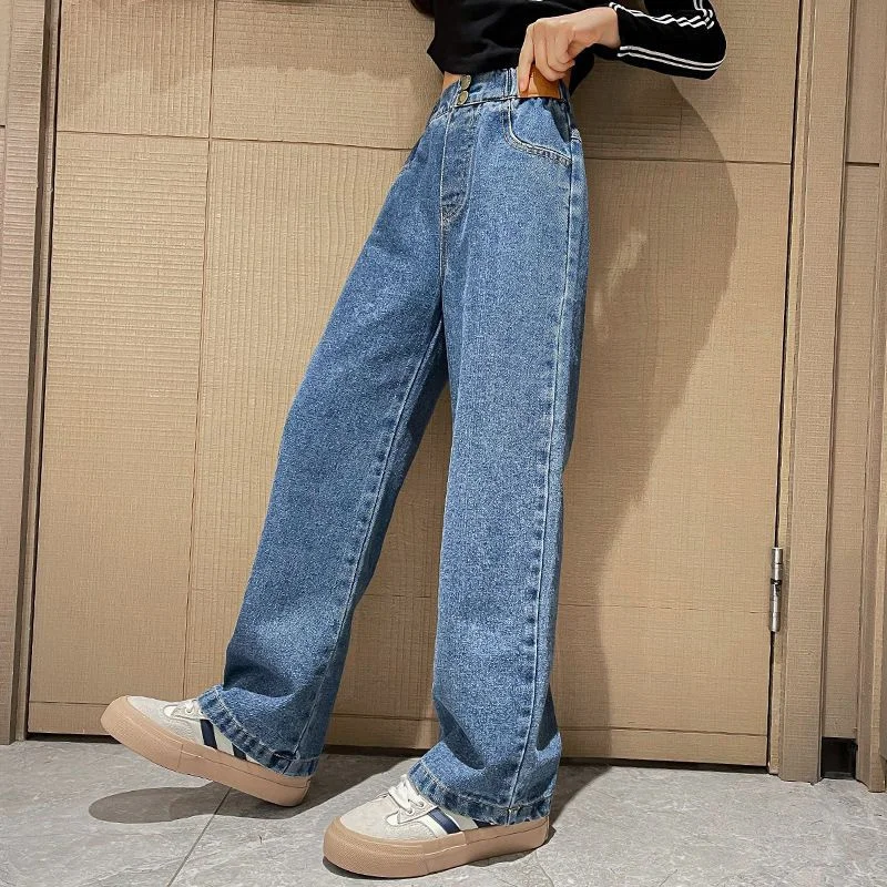 Миниатюра Детские свободные джинсы wide leg, 5-14 лет