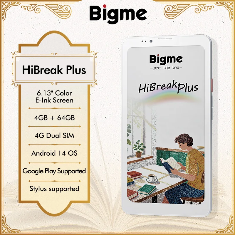 Миниатюра Электронная книга Bigme Hibreak Plus, 6.13-дюймовый цветной экран E-Paper с частотой 53 кадров/с, Android 14, 4+64 ГБ, 4G Dual SIM, поддержка стилуса