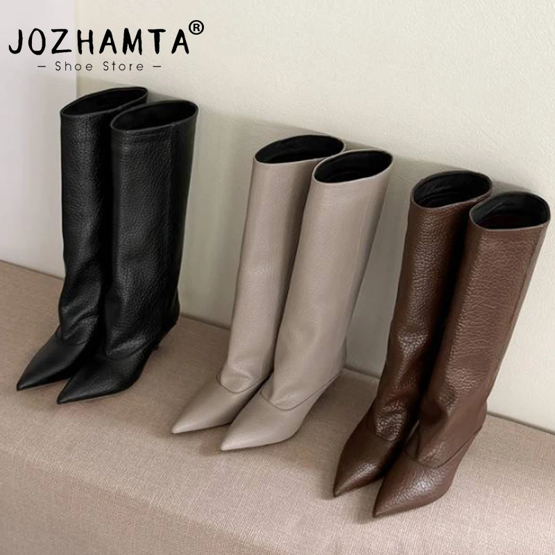 Женские сапоги JOZHAMTA из натуральной кожи на низком каблуке