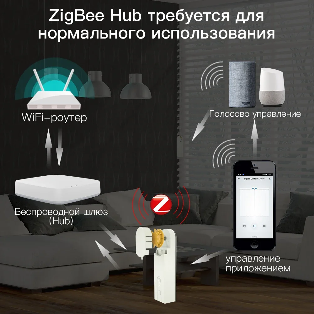 Миниатюра Умный мотор для рулонных штор Moes Zigbee 3.0
