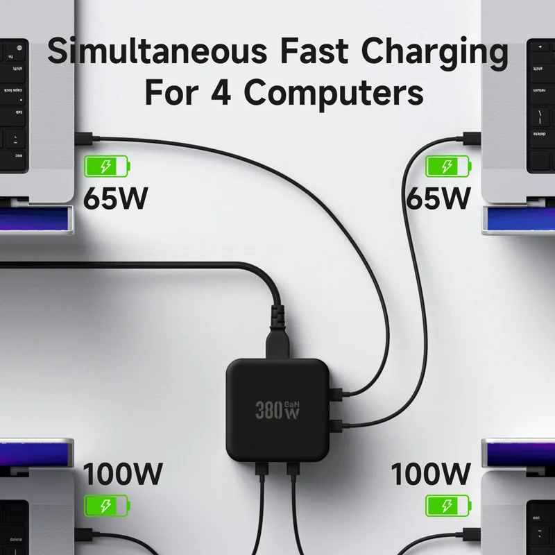 Зарядное Устройство Hagibis 380W USB C С Двумя Портами Быстрой Зарядки, 8 Портов, GaN Type C PD 3.1, Станция Для MacBook, iPhone