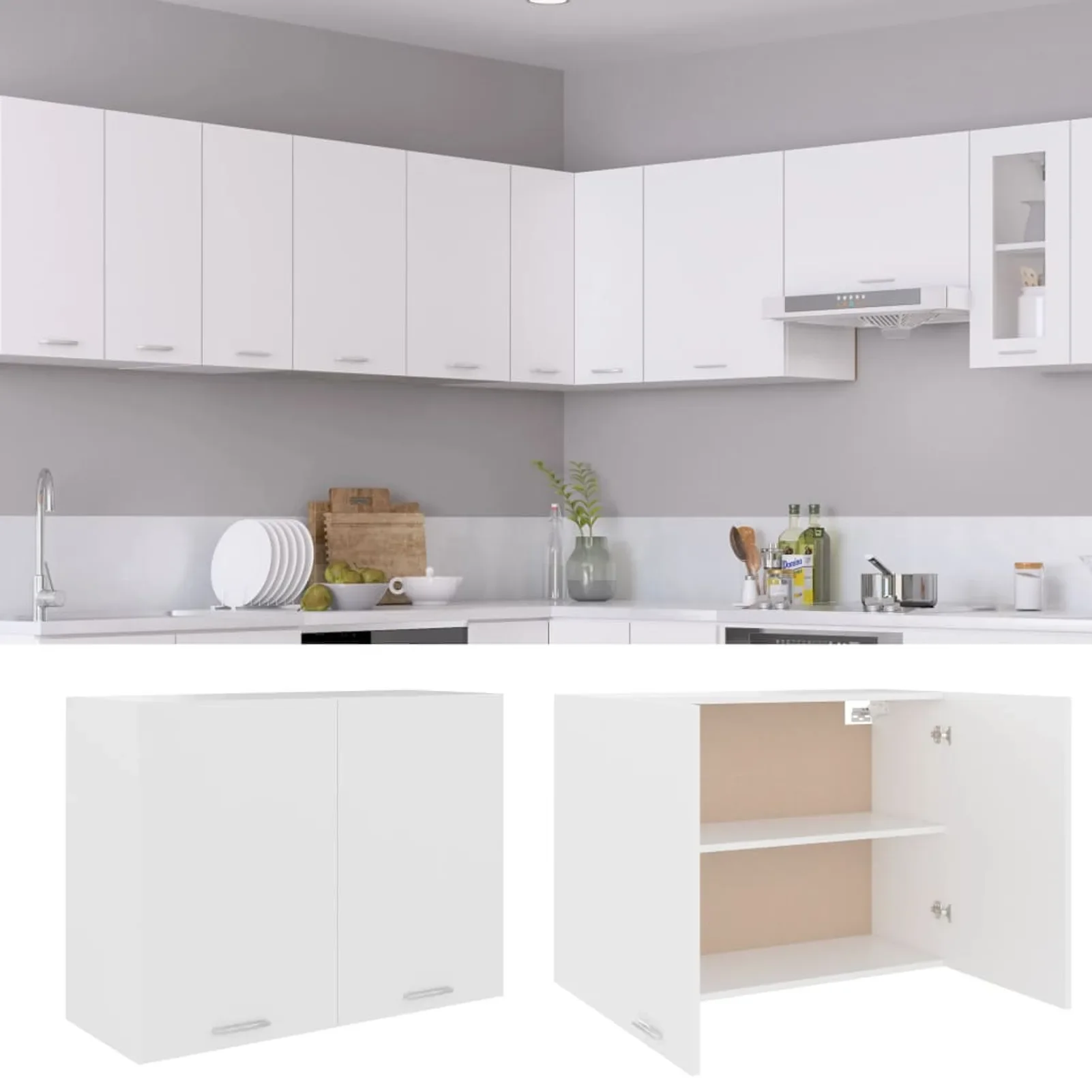 Миниатюра Кухонный подвесной шкаф из дерева с двумя полками 80x31x60 см