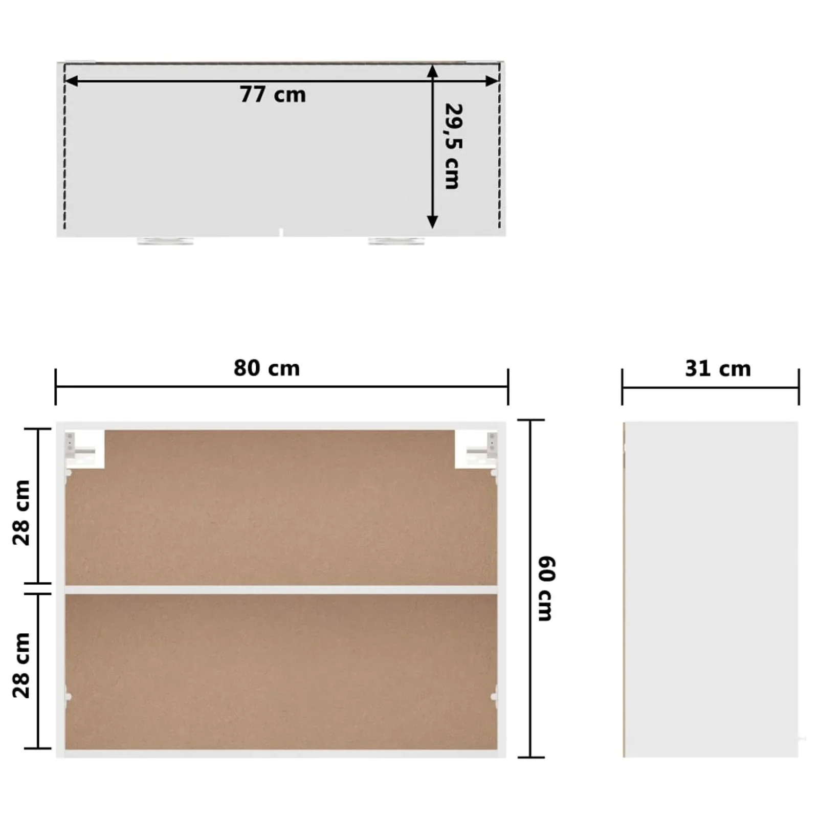 Миниатюра Кухонный подвесной шкаф из дерева с двумя полками 80x31x60 см