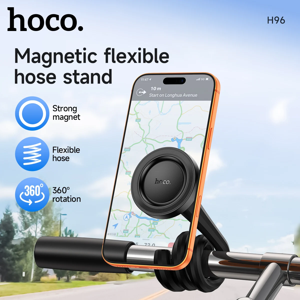 Магнитный держатель HOCO H96 с силиконовым кольцом, сильные магниты, вращающийся, подходит для рабочего стола, детской коляски, беговой дорожки, велосипеда, автомобиля