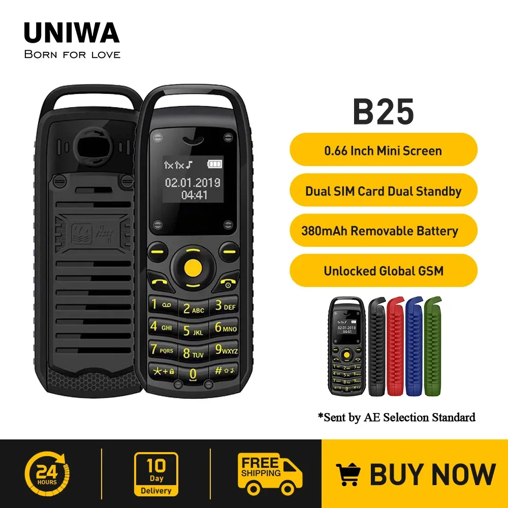 Мини-телефон UNIWA B25 2G с Bluetooth-гарнитурой, две SIM