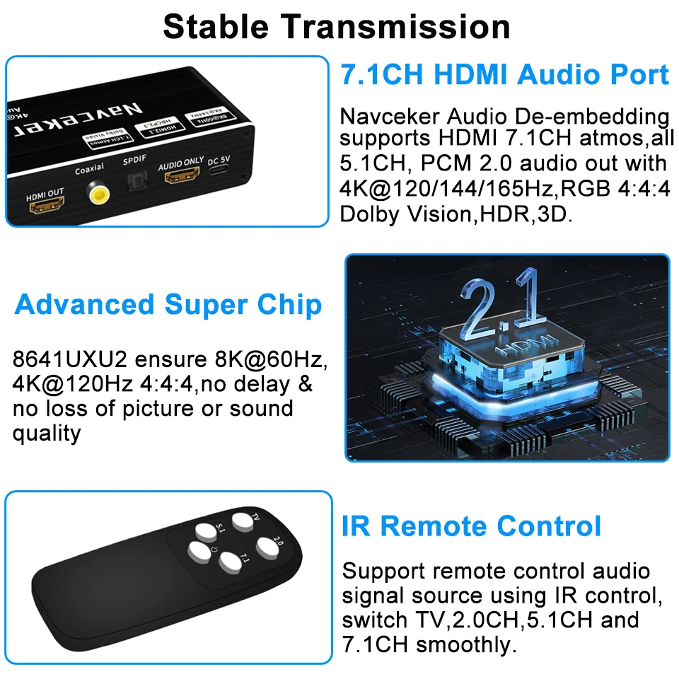 Миниатюра Аудиоэкстрактор HDMI Navceker, 4K 120 Гц