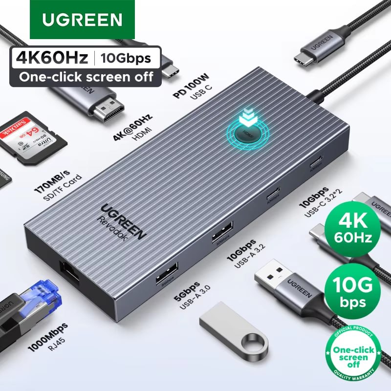 USB-хаб UGREEN 9 в 1: HDMI, RJ45, SD/TF