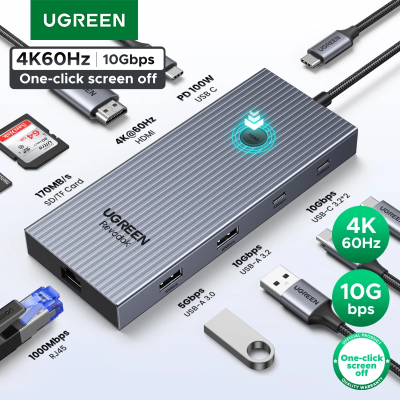 Миниатюра USB-хаб UGREEN 9 в 1: HDMI, RJ45, SD/TF