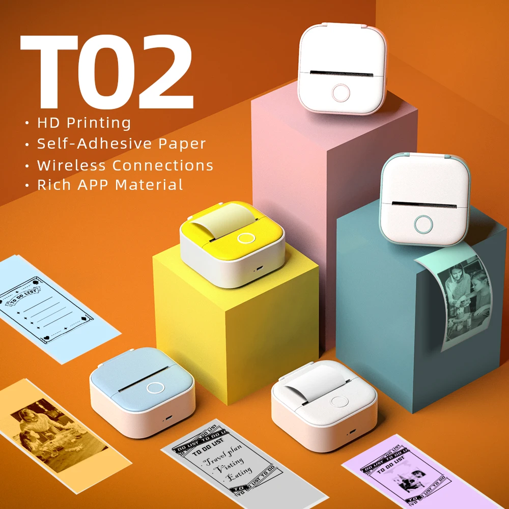 Карманный термопринтер наклеек Phomemo T02