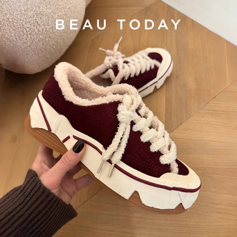Зимние кроссовки BEAUTODAY на меху, замша и канвас