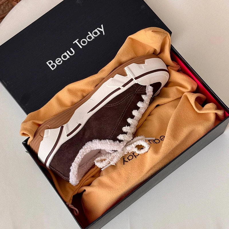 Миниатюра Зимние кроссовки BEAUTODAY на меху, замша и канвас
