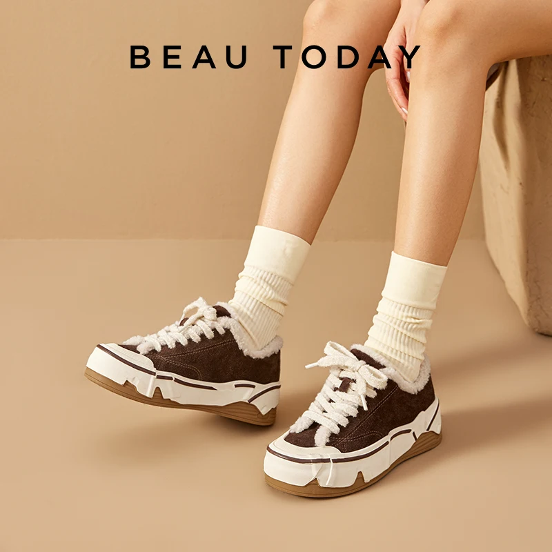 Миниатюра Зимние кроссовки BEAUTODAY на меху, замша и канвас