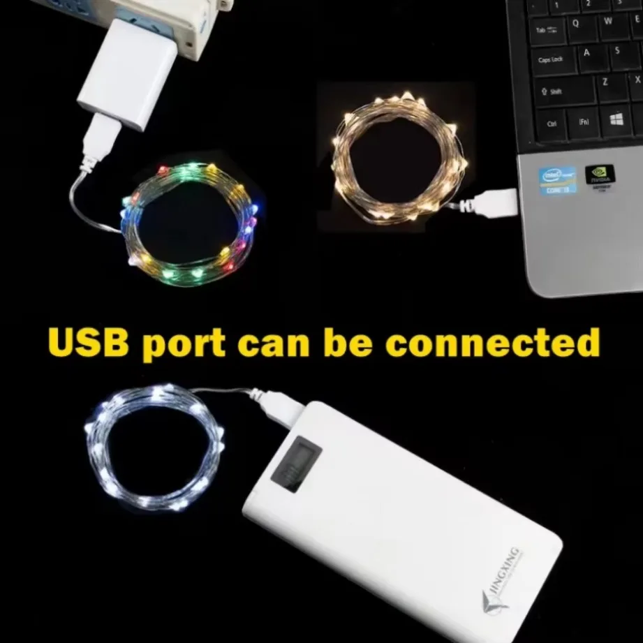 Светодиодная гирлянда на USB, медная проволока, 1–20 м