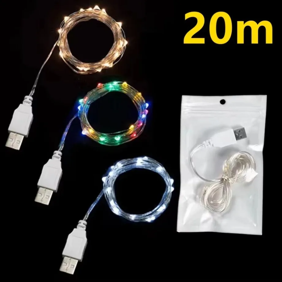 Миниатюра Светодиодная гирлянда на USB, медная проволока, 1–20 м