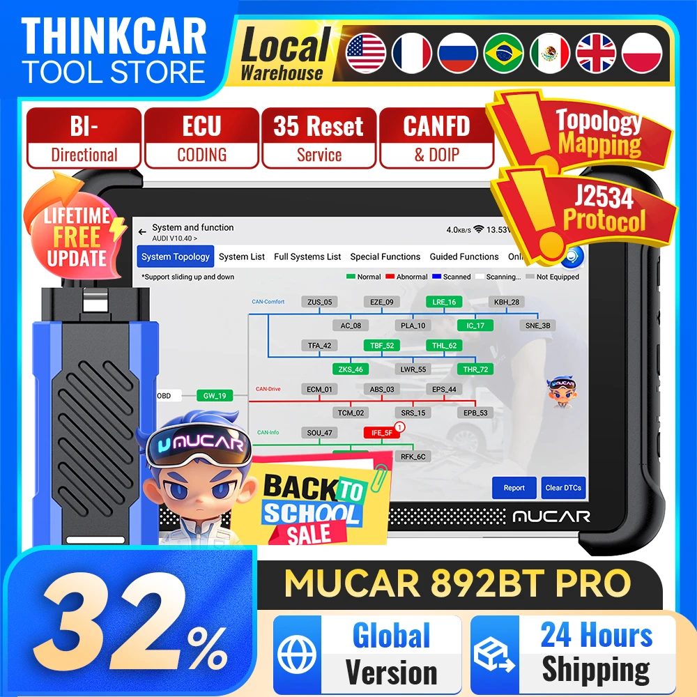 Автосканер MUCAR 892BT PRO, OBD2, кодирование ЭБУ