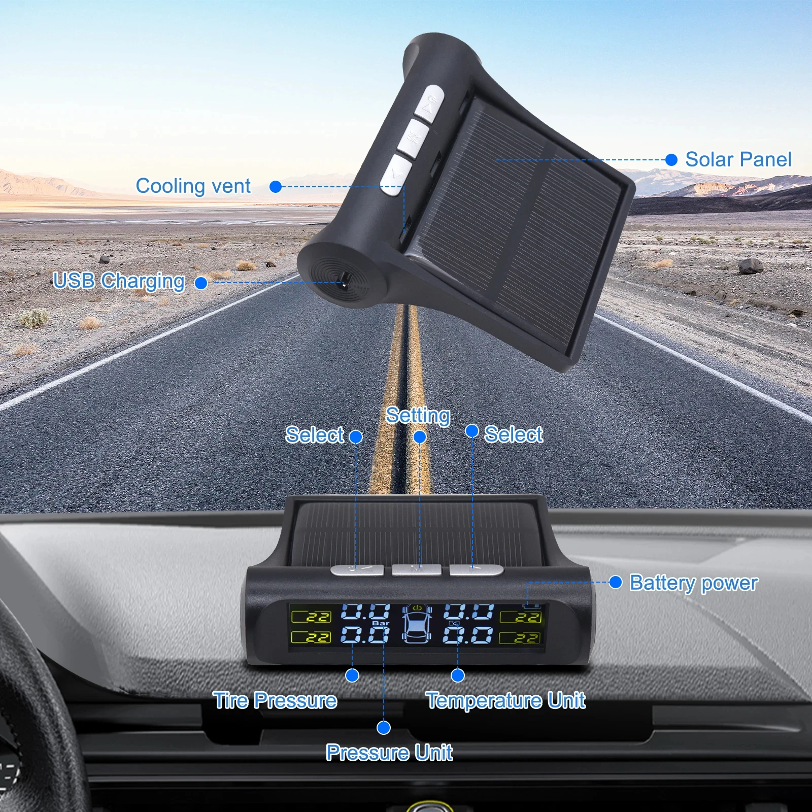 Миниатюра Система контроля давления в шинах TPMS, солнечная батарея