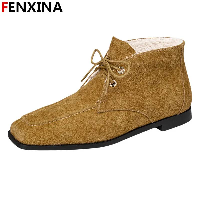 Женские зимние ботинки FENXINA из натуральной замши