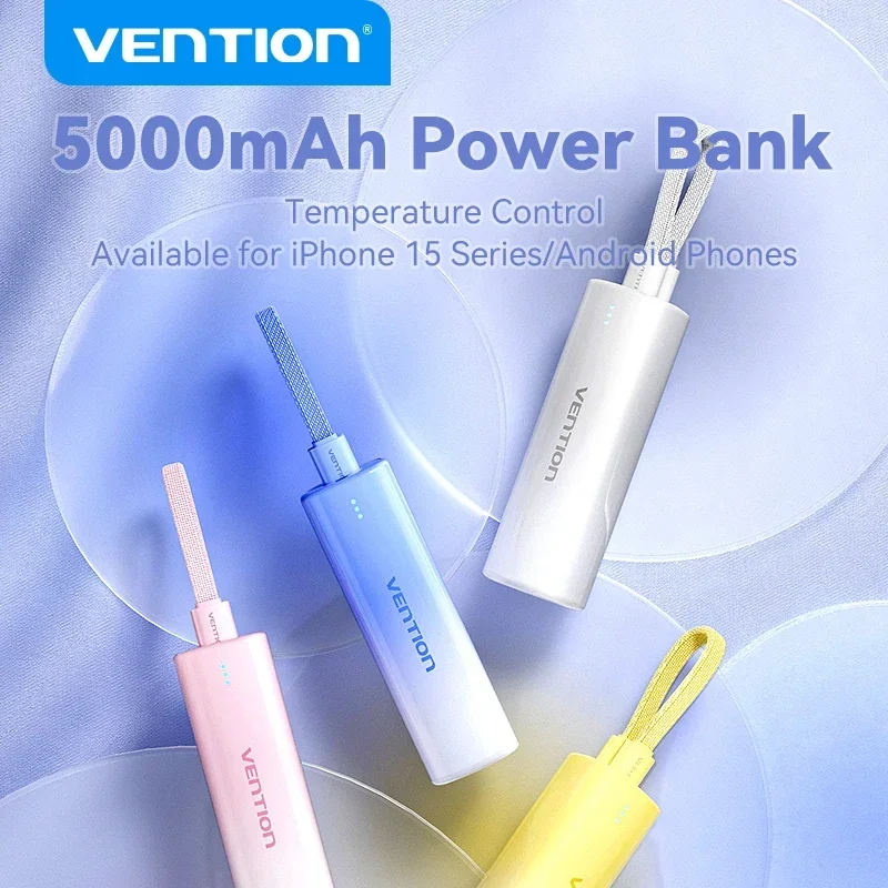 Миниатюра Портативный внешний аккумулятор Vention Power Bank 20W с быстрой зарядкой 5000 мАч для iPhone 16, SAMSUNG, Xiaomi, Huawei, внешняя батарея PD 20W