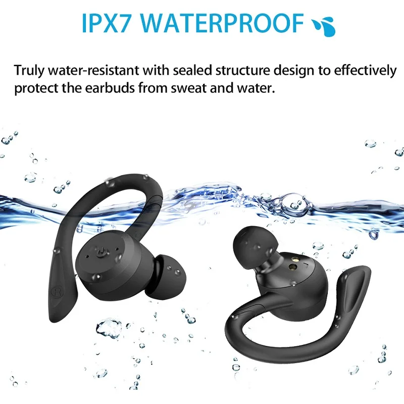 Миниатюра Спортивные TWS-наушники Bluetooth с защитой IPX7