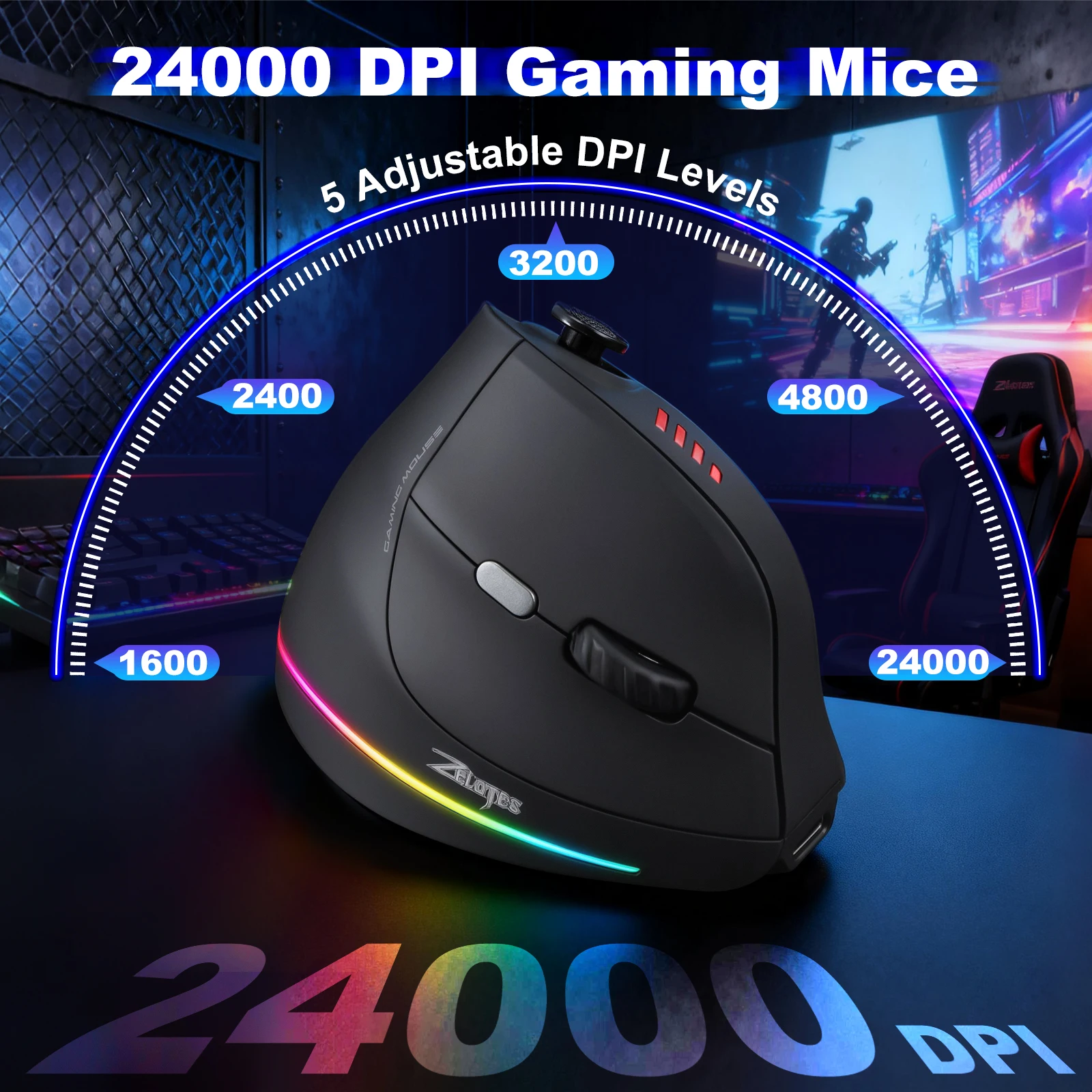 Миниатюра Вертикальная игровая мышь Zelotes F18, Bluetooth, 24000 DPI