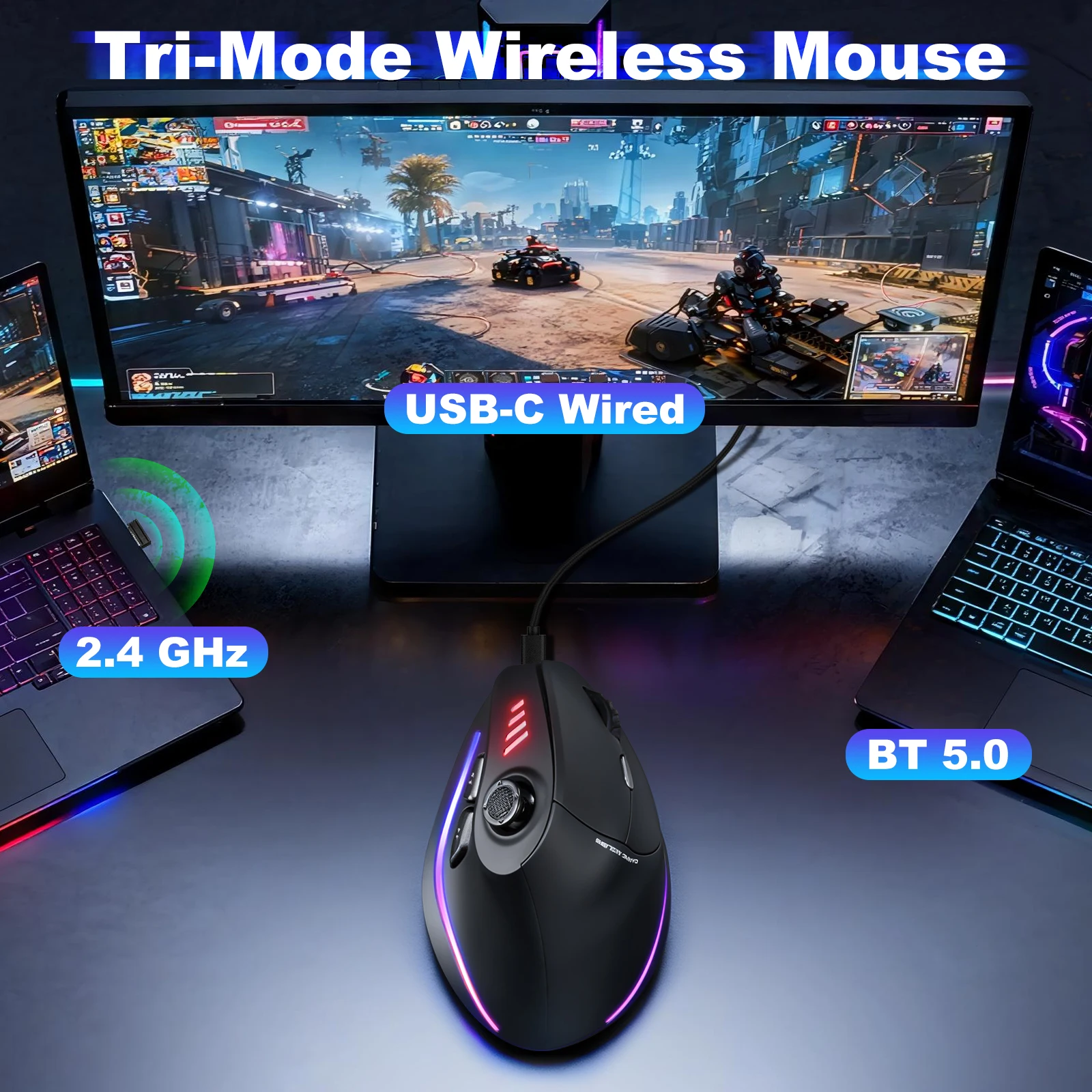 Вертикальная игровая мышь Zelotes F18, Bluetooth, 24000 DPI
