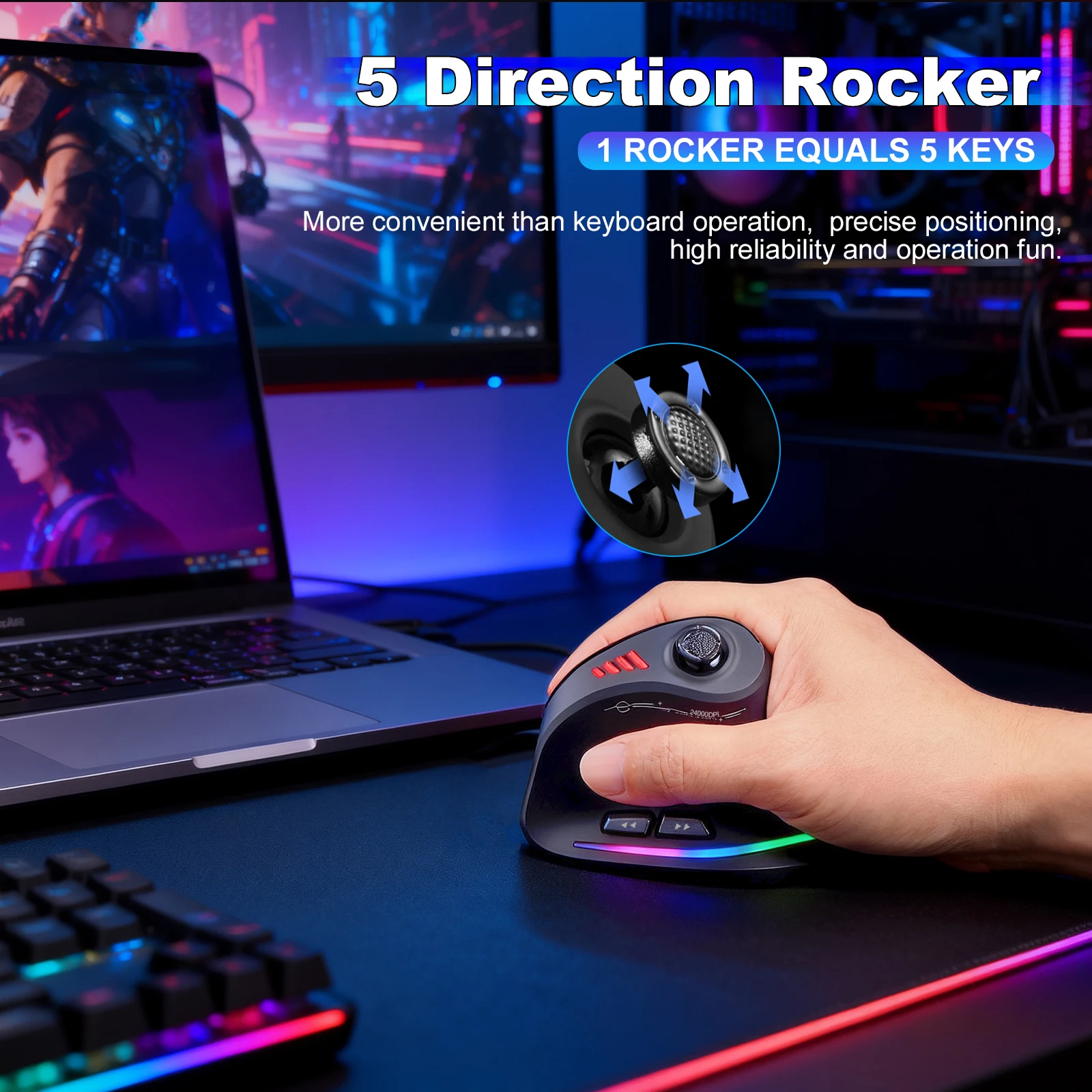 Вертикальная игровая мышь Zelotes F18, Bluetooth, 24000 DPI